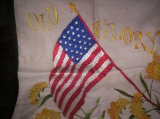 Vintage Embroidered Pillow cover With Flag,  Old Glory,  Silk Thread,  20 x19 4