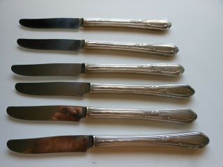 Wm.  A.  Rogers 6 Dinner Knives Silver Plate Hollow Handle Stainless Steel Blades 21