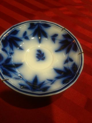Antique Flow Blue Bowl Leaf Design,  Bowl Great Blue Colors,  Come W/ Wall Hanger