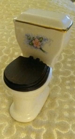 Vintage Porcelain Toilet W Wooden Seat Dollhouse Miniature