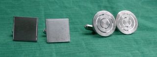 2 Pairs Vintage Sterling Silver Cufflinks / Both Marked Sterling / One Anson