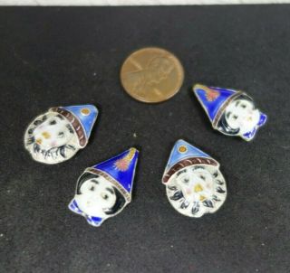 4 Vintage Czech Enameled Metal Figural Faces Jewelry Piece Beads