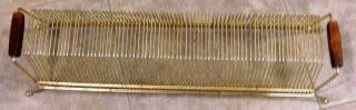 Vntg Mid Century Modern 75 Slot Brass Record Holder Rack Stand with Wood Handles 4