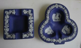 Antique Wedgwood White On Dark Blue Jasperware Club Tray Trinket Dish,  Ashtray