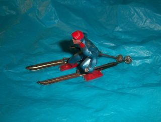 Antique Barclay Podfoot Lead Winter Figure Blue Skier