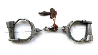 Old Vintage Antique Handcrafted Heavy Iron Nickel Lock Handcuffs,  Collectible