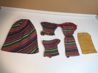 Vintage Barbie Knit Pak Top Skirt Dress Stripes Mustard Htf Euc