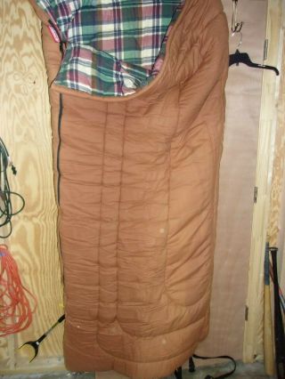Vintage Coleman Sleeping Bag Khaki Outer Red/green Flannel Lined Style 8000 - 720