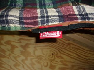 Vintage Coleman Sleeping Bag khaki outer red/green Flannel Lined Style 8000 - 720 3