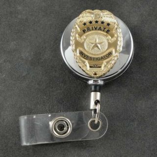 PI Private Investigator Eye Mini Badge Retractable ID Holder Reel Lanyard Chrome 2