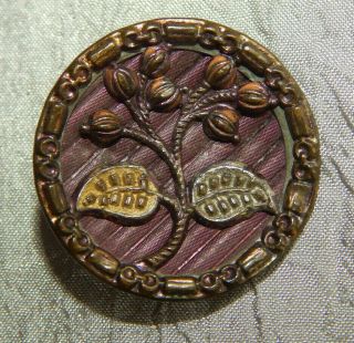 Antique Vintage Brass Picture Button Leaves Berrys Large 333 - A