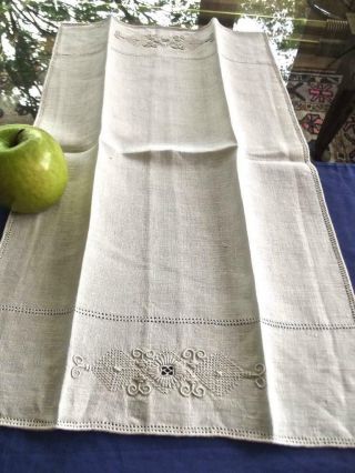 Antique Italian Homespun Linen Bath Show 13x21 Towel Fab Embroidery