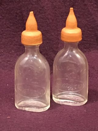 Vintage Doll - E - Toys By Amsco Glass Baby Doll Bottle With Rubber Nipple Set Of 2
