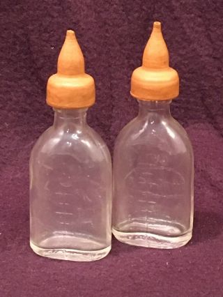 Vintage DOLL - E - TOYS by AMSCO Glass Baby Doll Bottle with Rubber Nipple Set Of 2 2