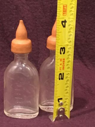 Vintage DOLL - E - TOYS by AMSCO Glass Baby Doll Bottle with Rubber Nipple Set Of 2 3