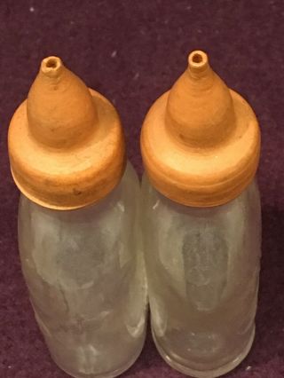 Vintage DOLL - E - TOYS by AMSCO Glass Baby Doll Bottle with Rubber Nipple Set Of 2 5