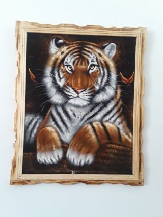 Tiger,  Hand Painted,  Velvet Painting,  18 " By 22 " W,  Frame,  Home Decor,