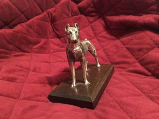 Doberman Statue Guard Dog Silver Plate Antique Vintage