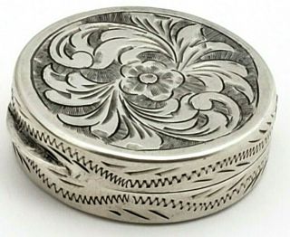 Vintage Sterling Silver Pill Box - Snuff,  Floral Engraved,  Gorgeous Details