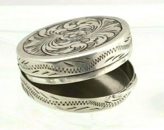 Vintage Sterling Silver Pill Box - Snuff,  Floral Engraved,  Gorgeous Details 2