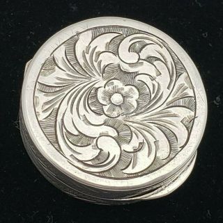 Vintage Sterling Silver Pill Box - Snuff,  Floral Engraved,  Gorgeous Details 3