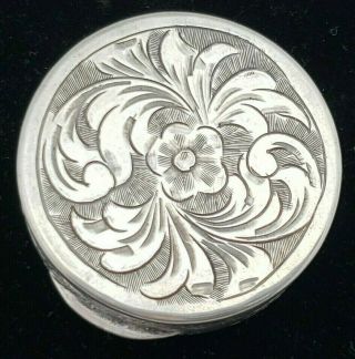 Vintage Sterling Silver Pill Box - Snuff,  Floral Engraved,  Gorgeous Details 4