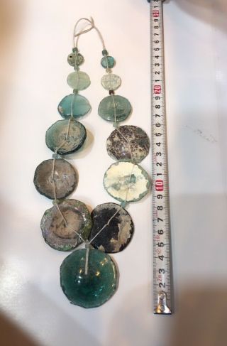 Afghanistan old Roman glass necklace handmade antique green color glass 2