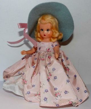 Nancy Ann Story Book Hard Plastic Doll Jointed Head Arms & Legs Pink Dress Nasb
