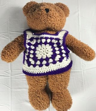 Jc Penney Plush Bear Vtg Large 27 " Stuffed Teddy Giant Jumbo Crocheted Sweater