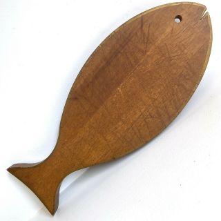 Fish Shape Wood Cutting Chopping Board 14.  5” Vtg Mid Century Nautical Decor