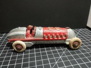 Early - 20th C Hubley Antique Aluminum,  Red Painted Cast Iron Race Car,  W/driver
