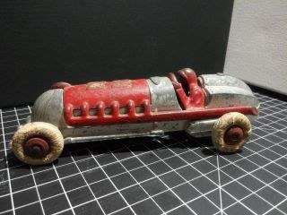 EARLY - 20TH C HUBLEY ANTIQUE ALUMINUM,  RED PAINTED CAST IRON RACE CAR,  W/DRIVER 3