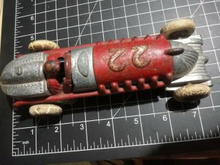 EARLY - 20TH C HUBLEY ANTIQUE ALUMINUM,  RED PAINTED CAST IRON RACE CAR,  W/DRIVER 7