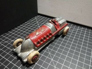EARLY - 20TH C HUBLEY ANTIQUE ALUMINUM,  RED PAINTED CAST IRON RACE CAR,  W/DRIVER 8