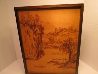 Vintage 11 " X 14 " Branded Handmade Wood Painting From Taiwan Japanese Fishing