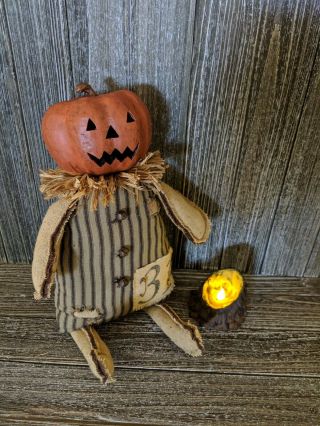 Primitive Halloween Pumpkin Doll & Tavern Candle Paper Mache Head,  Handmade.