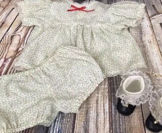 Vintage Baby Doll Dress 12” Clothes Bloomers Socks Black Shoes Reborn