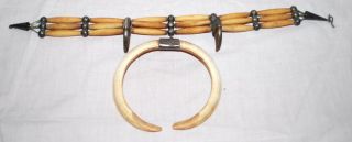 Native American Hand Made Buffalo Bone Choker Necklace With Metal & Claws 98
