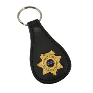 Sheriff 7 Pt Star Mini Badge Leather Keyring Key Holder Fob Law Enforcement Tbl