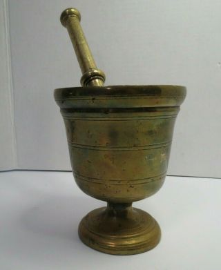 Vintage Bronze Solid Brass Mortar And Pestle Heavy Apothecary Grinder 2