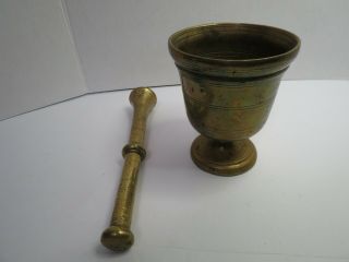Vintage Bronze Solid Brass Mortar And Pestle Heavy Apothecary Grinder 3