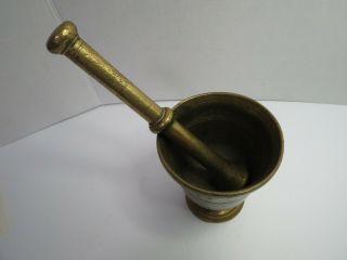 Vintage Bronze Solid Brass Mortar And Pestle Heavy Apothecary Grinder 6