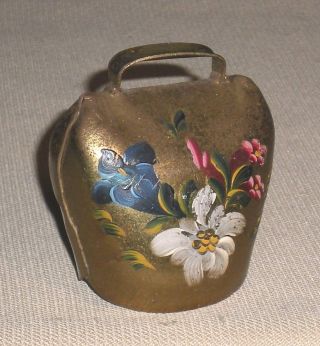 Antique Metal Primitive Art Cow Bell Hand Painted Decorated 378g