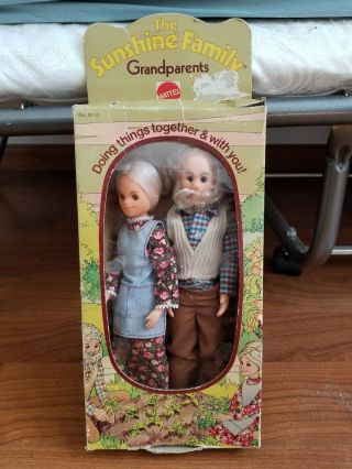 Sunshine Family Grandparents Vintage 1975 Vinyl 9 " Dolls Mattel W/ Box