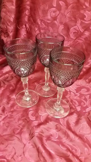3 Antique Amethyst Water Goblets By Cristal D’arques - Durand.