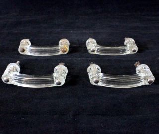 Set Of 4 Antique Fluted Glass Cabinet Handles 3 1/8 " X 1 1/2 " Distressed