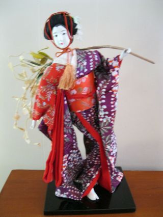 Vintage Japanese 17 " Geisha Doll In Traditional Dress Porcelain Face