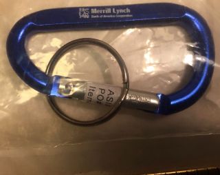 MERRILL LYNCH BLUE KEY RING KEYCHAIN CARABINER WITH BULL LOGO (NOT FOR CLIMBING) 2