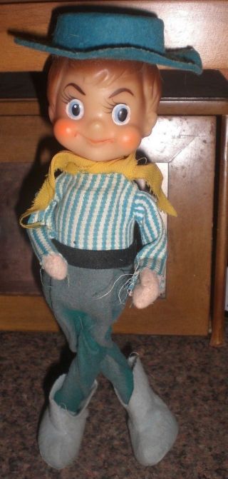 Vintage 1950s Cowboy Doll Felt Hat - Boots - Pants Straw Stuffed Body Vinyl Face 10 "