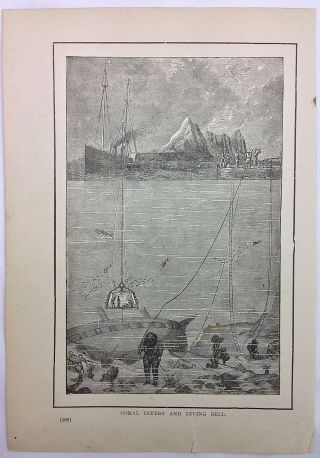 Antique Book Print Engraving 1892 Museum Of Wonders Diving At Shipwreck
